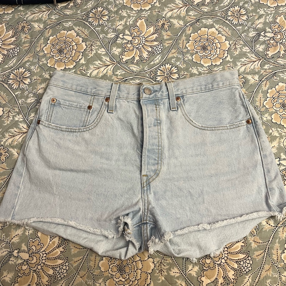 Levi's Blue 501 Jean Shorts High-Waisted Cut-Offs